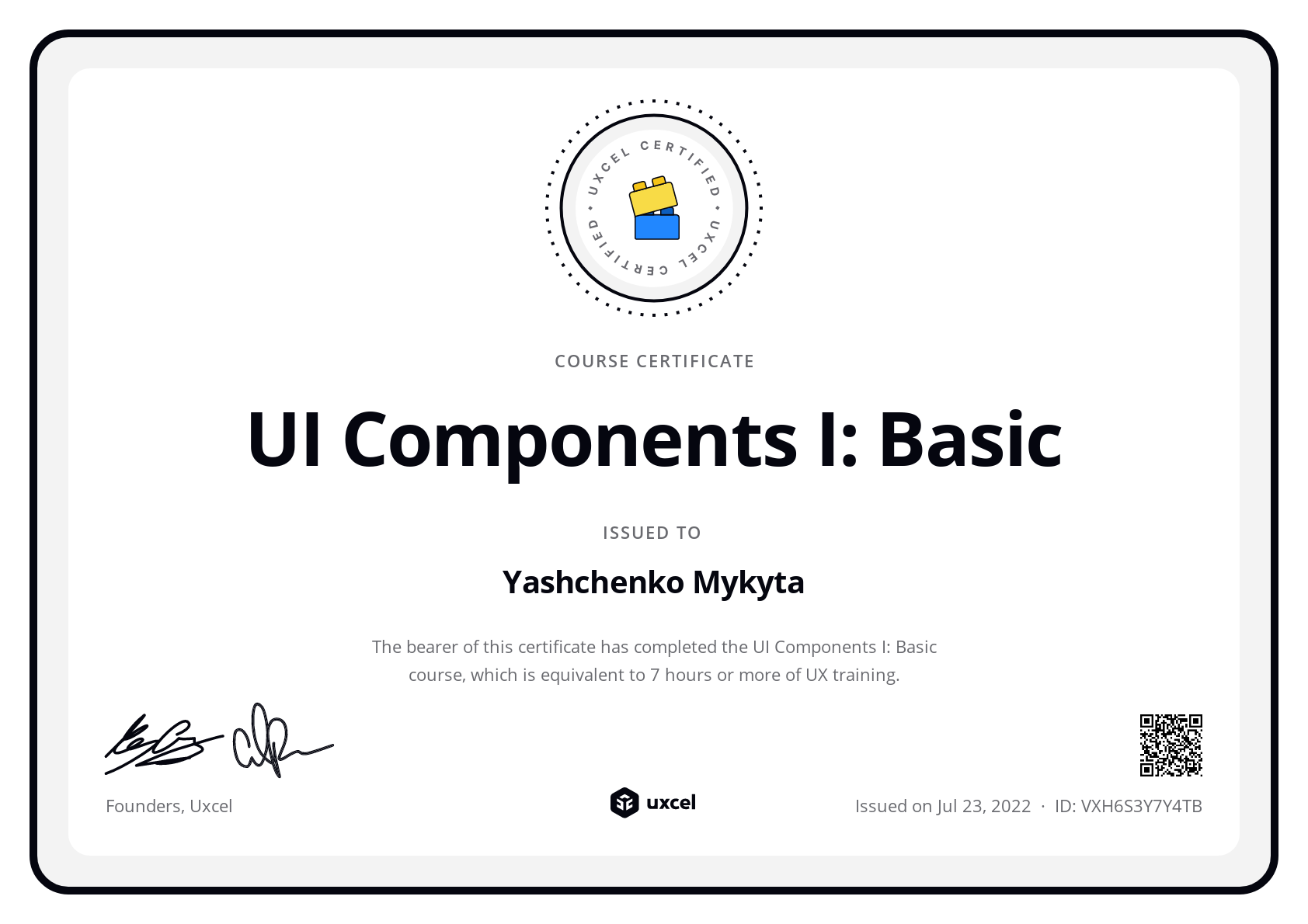 Yashchenko Mykyta's certificate